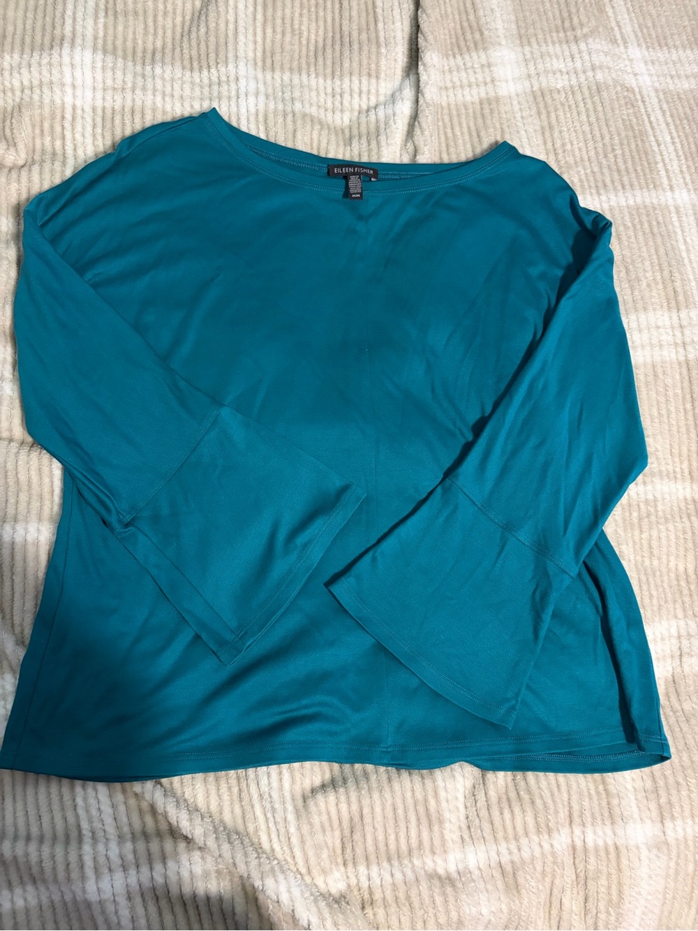 Eileen Fisher Teal Bell-Sleeve Long-Sleeve Top
